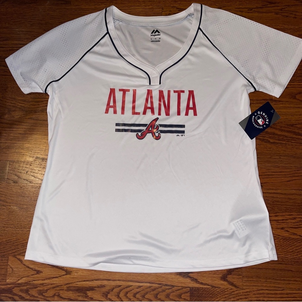 Atlanta Braves Majestic White Red & Navy Women's Jersey